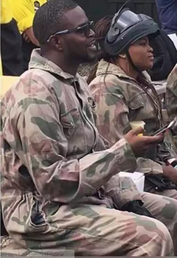 Funke Akindele & Her Husband JJC Skillz Rock Military Outfits (Photo)